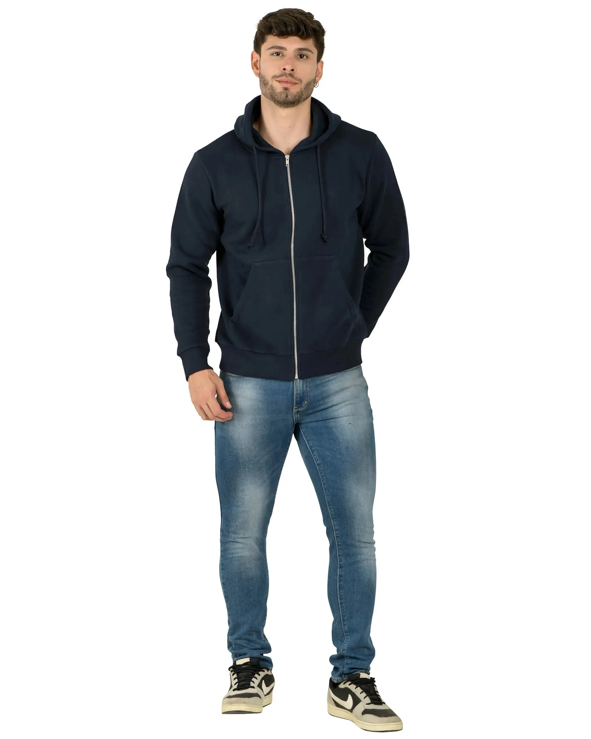 Zipper Hooded Jacket (Unisex) Navy -50/50 Fleece