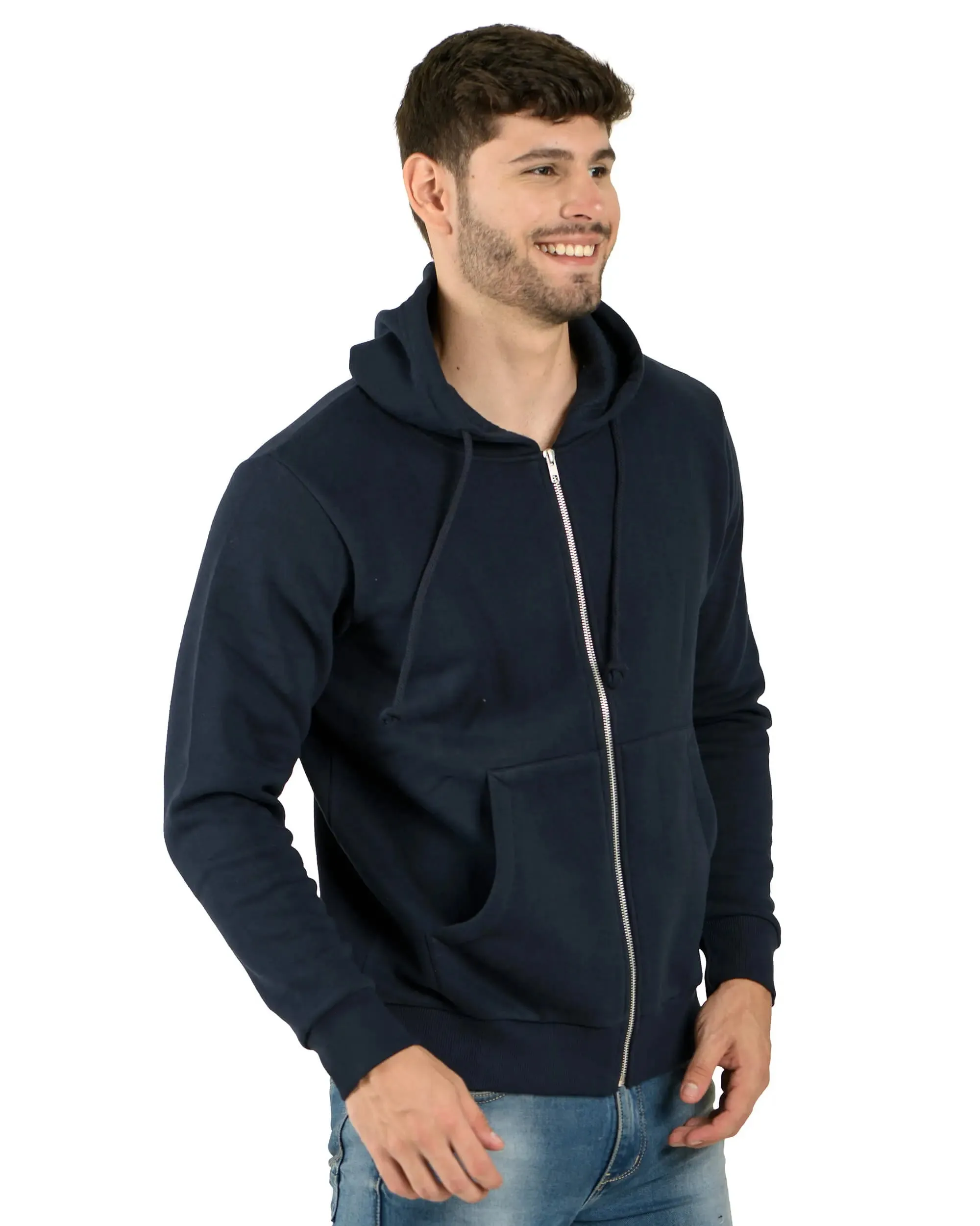 Zipper Hooded Jacket (Unisex) Navy -50/50 Fleece