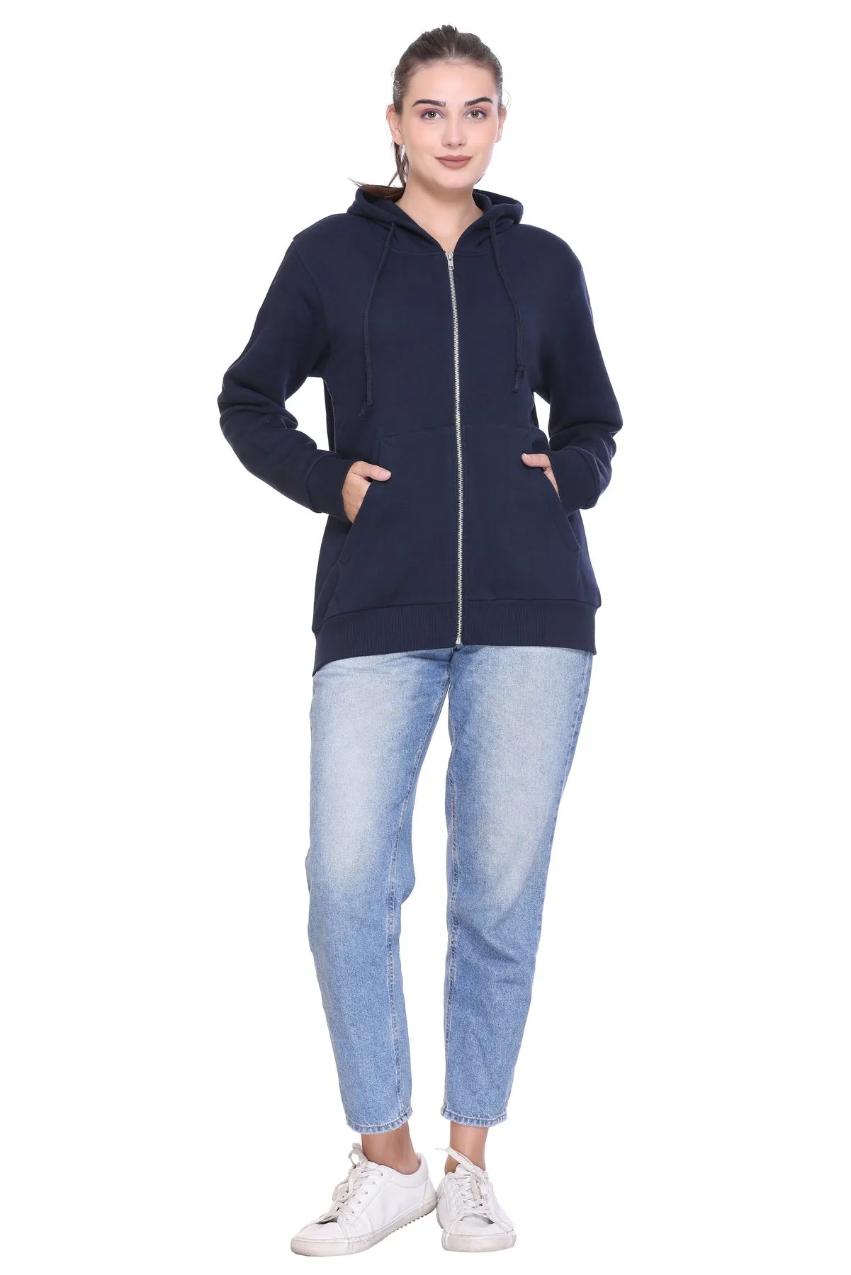 Zipper Hooded Jacket (Unisex) Navy -50/50 Fleece