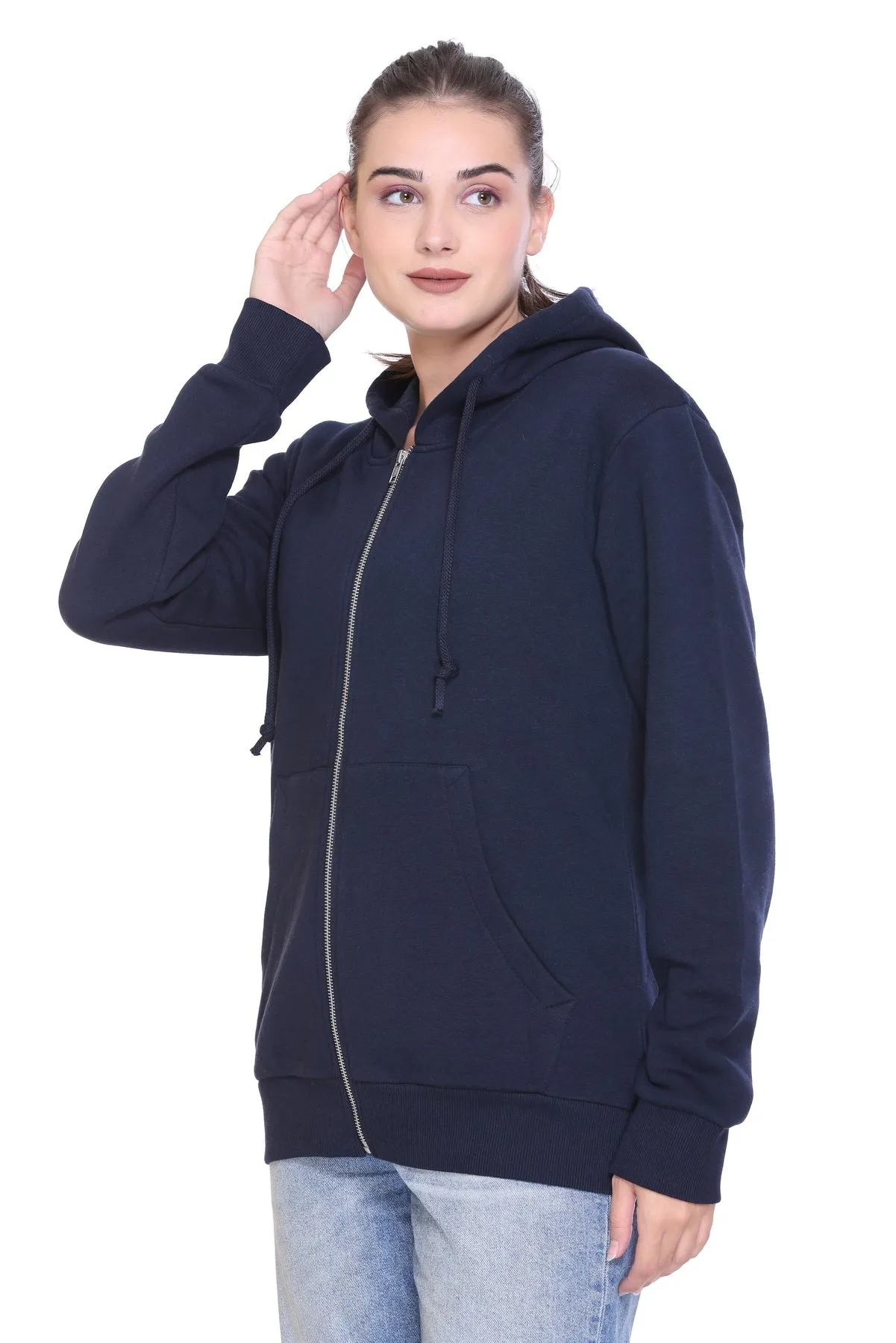 Zipper Hooded Jacket (Unisex) Navy -50/50 Fleece