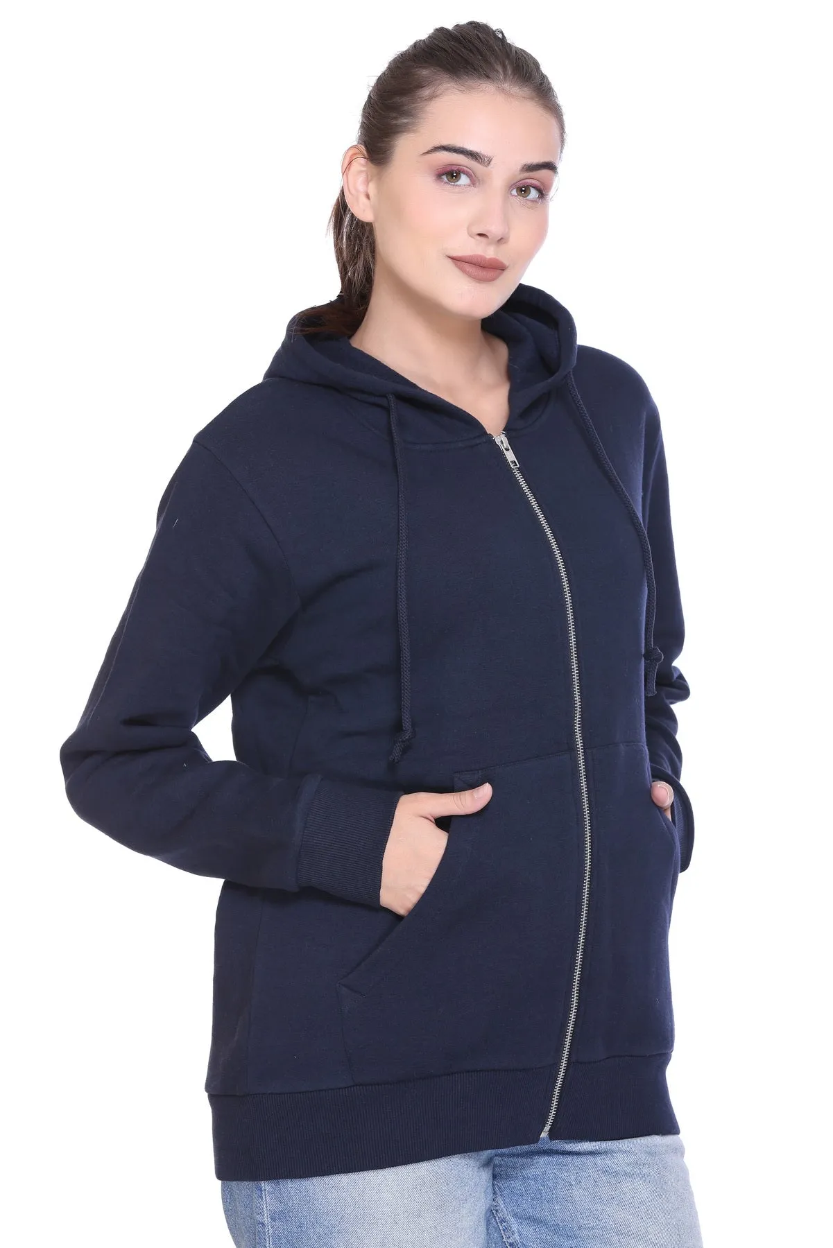 Zipper Hooded Jacket (Unisex) Navy -50/50 Fleece