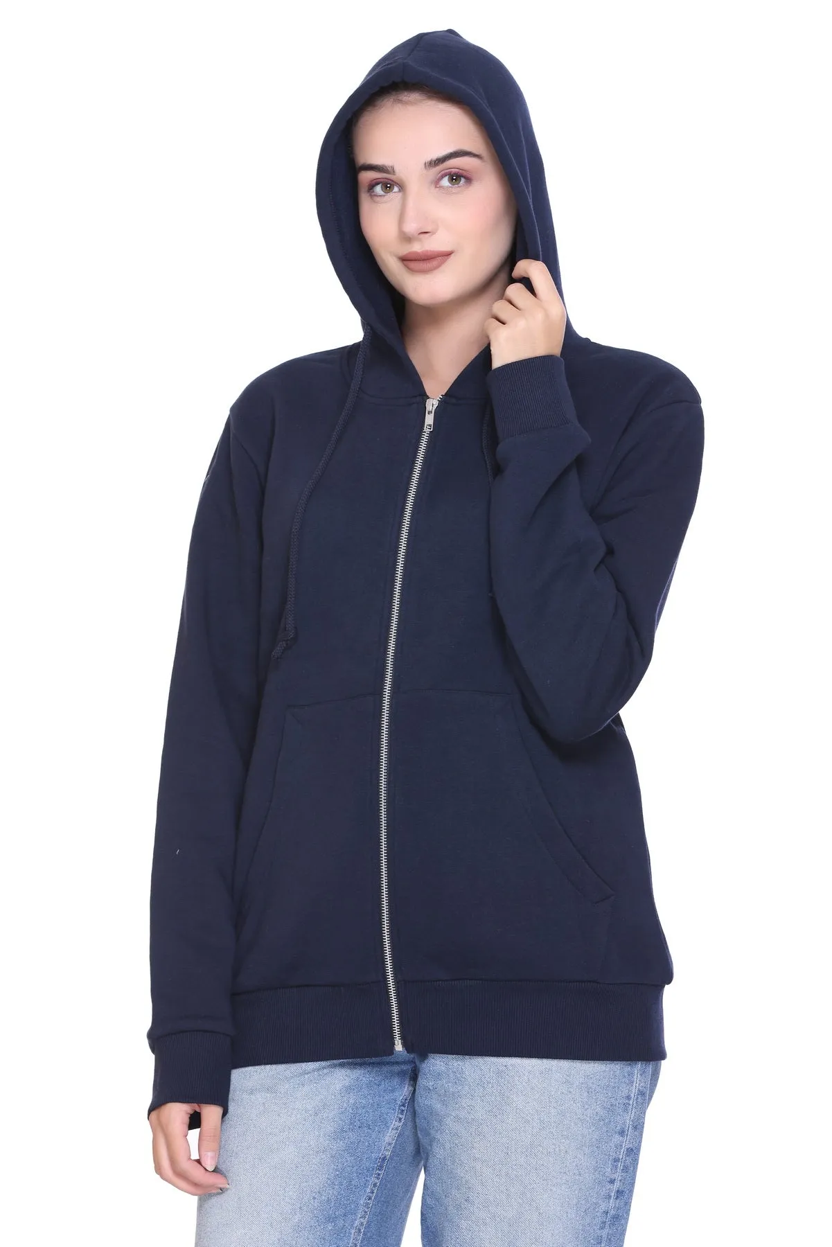 Zipper Hooded Jacket (Unisex) Navy -50/50 Fleece